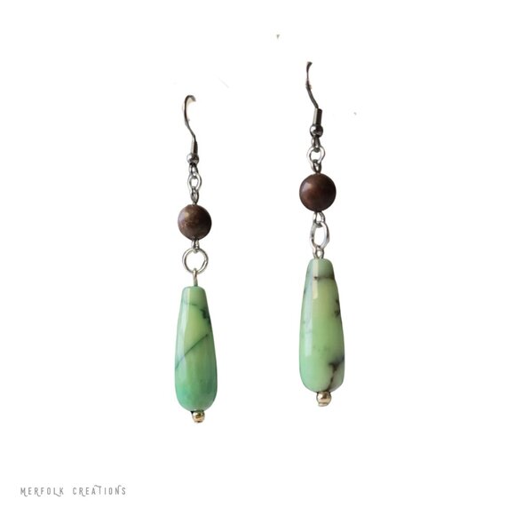 Green Opal Handmade Earrings with Rhodonite - Picture 2 of 3